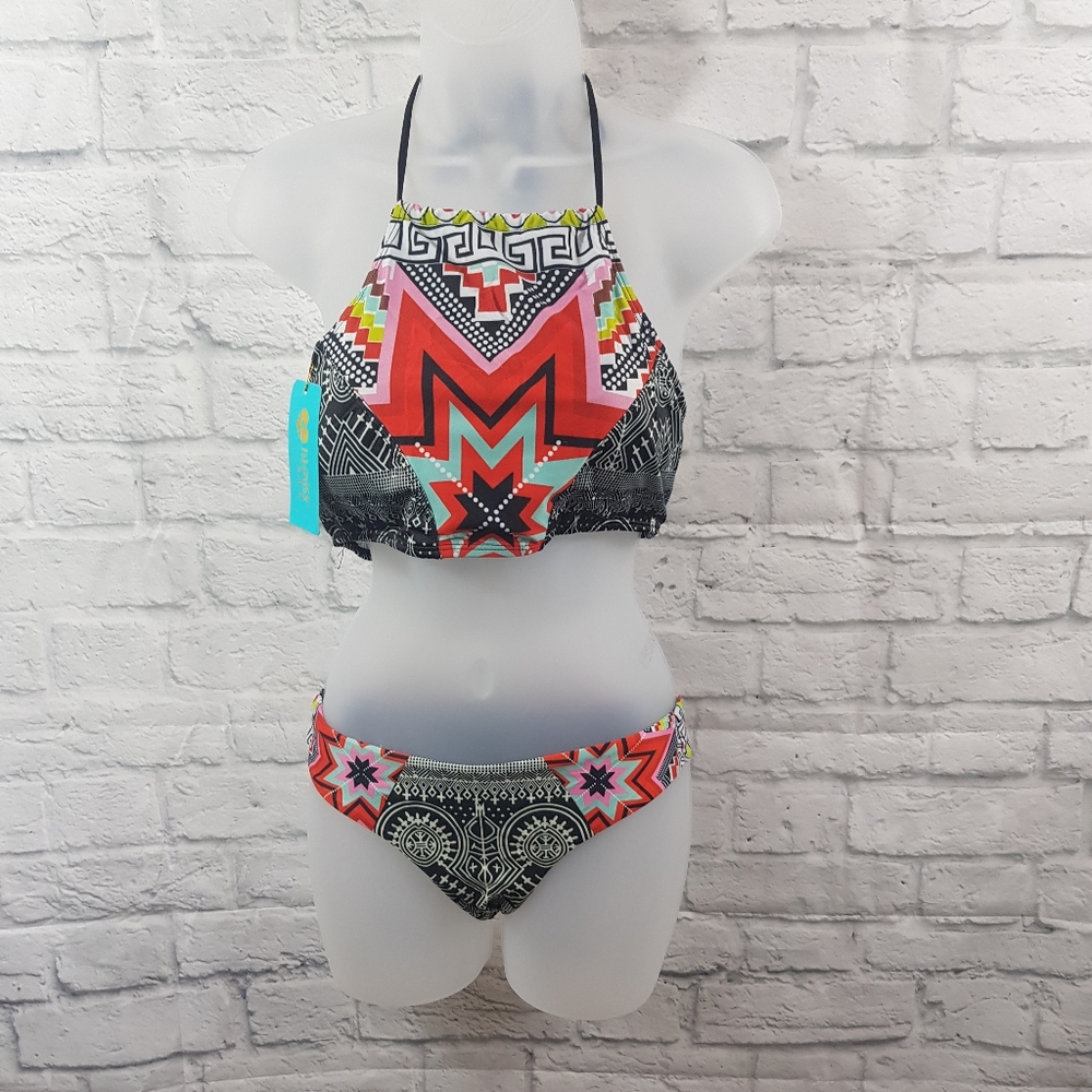 HiMiss NWT Tribal Print Halter 2 Piece Bikini Swimsuit Set